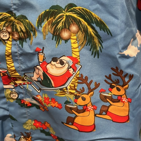 SSLR Collection Hawaiian Santa and Reindeer button up shirt. Boys size Medium. - Picture 2 of 4